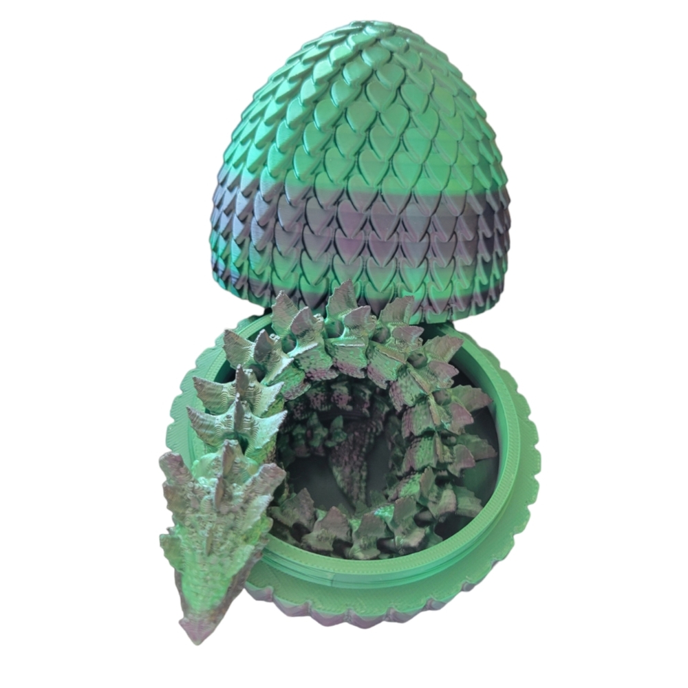 Green & Black Multicolor Dragon Egg with Articulated Aquatic Dragon 3D Printed